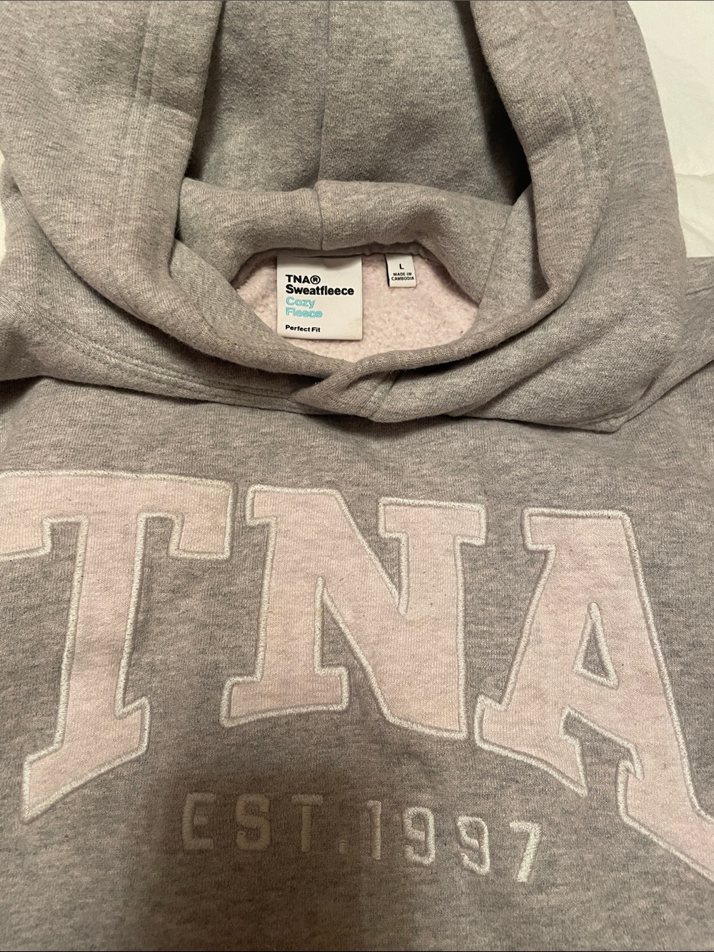 TNA Light Gray Crewneck Sweatfleece Hoodie with Contrast Logo